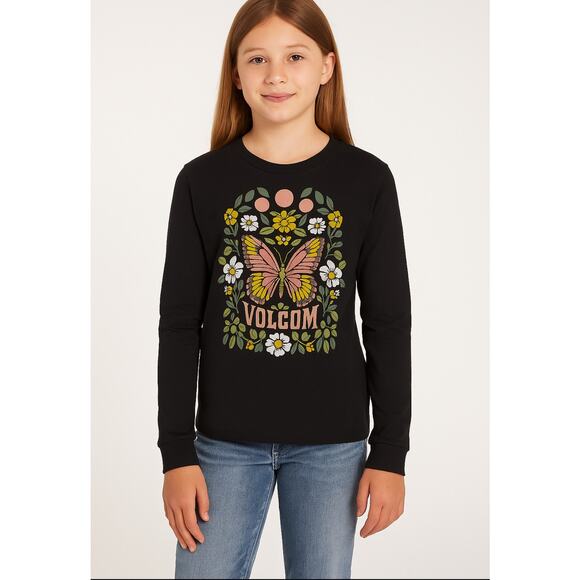 Volcom Girls Size 12 “Made From Stoke” Black Long Sleeve Graphic Tee - Picture 1 of 9